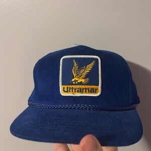 Vintage Ultramar Gas 90’s Blue Corduroy Embroidered Patch Snapback Cap
